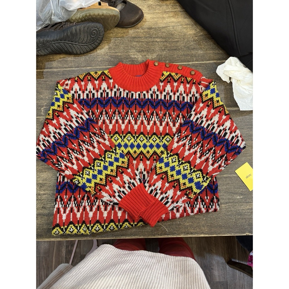 Vintage Tommy Hilfiger Knitted Jumper Sweater 100% Wool Fair Isle Ski Colorful - Picture 4 of 15